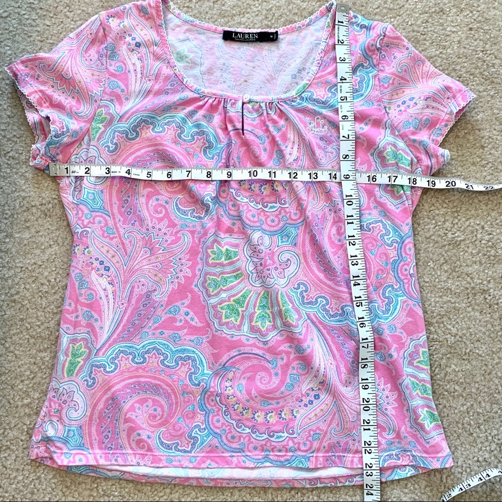 LAUREN RALPH LAUREN Pink Paisley Short Sleeved Top—SZ. Medium - Picture 8 of 8